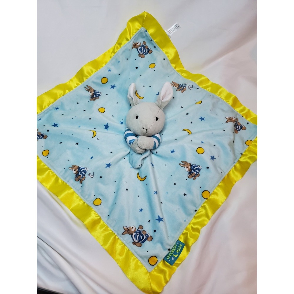 Goodnight Moon Bunny‎ Lovey Plush Baby Security Blanket Fleece Satin Style Trim
